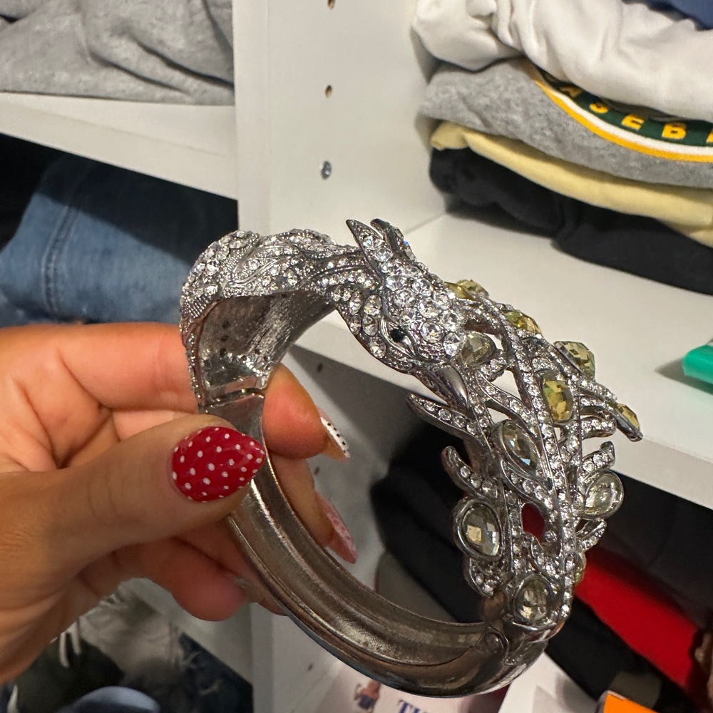 Silver And Yellow Gemstone Statement Bracelet - image 4